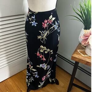 Vintage ALFRED DUNNER Womens Skirt 14 Black Floral Midi Career Modest Feminine